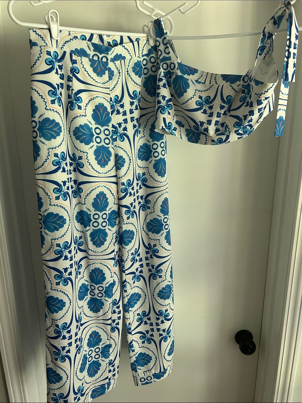SHEIN Blue and White Tile-Print Set